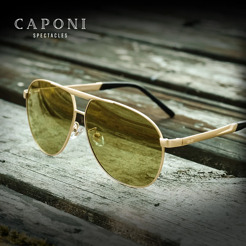 

CAPONI Hot Sales Night Vision Photochrimic Sun Glasses Frame High Quality Sunglasses Big Polit Metal Mens Polarized UV400 CE TAC