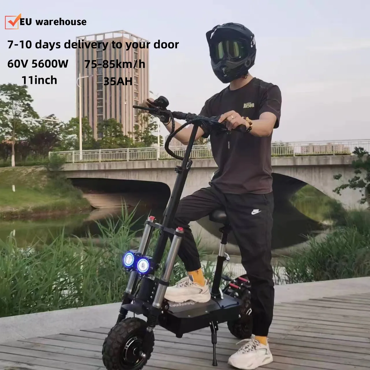 

free shipping electric 11inch fat tire scooter EU stock 60V 5600W 35ah 75-85km/h dual motor adult 2 wheel scooters with light
