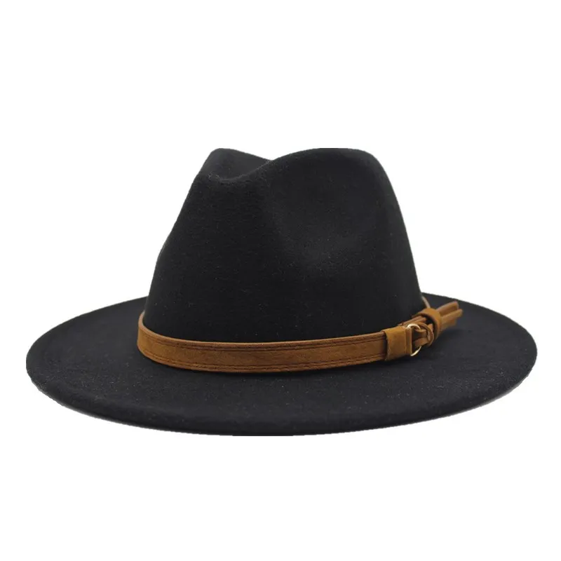 

Autumn winter new imitate wool flat black fedora hat straight edge jazz fedora hats for women