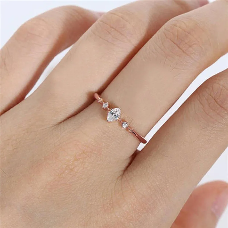 

delicate solid 14k rose gold ring marquise cut white sapphire diamond jewelry cz zircon drop wedding engagement eternity ring, Picture