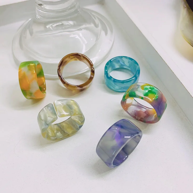 

Korean Rings Acrylic Colorful Acetate Ring Transparent Resin Rings, As picture