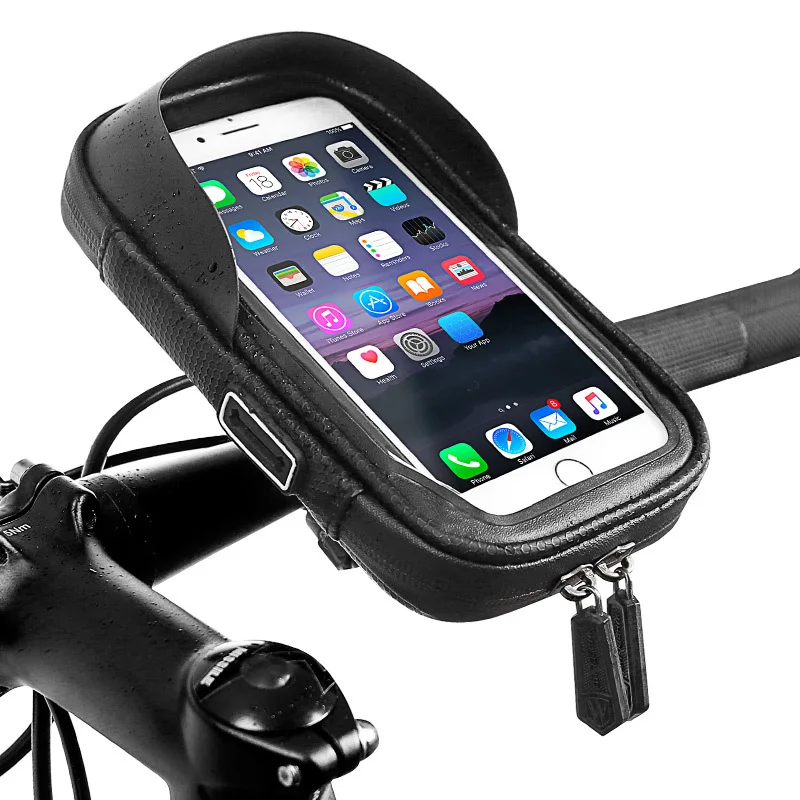 

Motorcycle Bike Phone Bag Cycling Top Tube Frame Bag Phone Cover Mount Holder Water Proof With Bike Holder, Black
