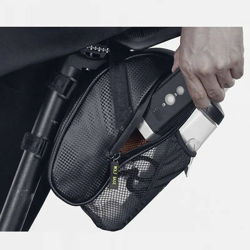 

Waterproof Bike Nylon Hard Shell Saddle Frame Bag Reflective Bicycle Seat Rack Bag Bicycle Tail Bag, Black/carbon black
