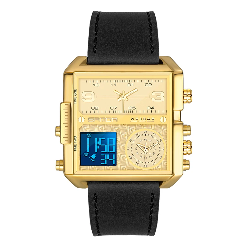2 Time Zone Watch Horloge Watches Men Wholesale Analog Digital Watches, Many colors are available
