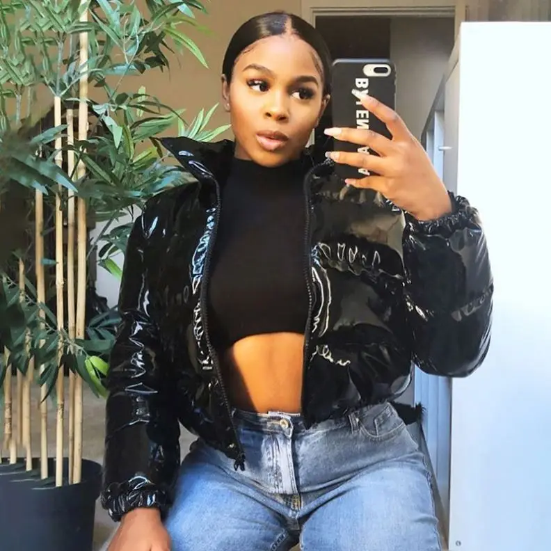 

girls women puffer jackets Thick coat Warm bomber jacket PU Leather Winter ladies Coat Solid color jackets for women