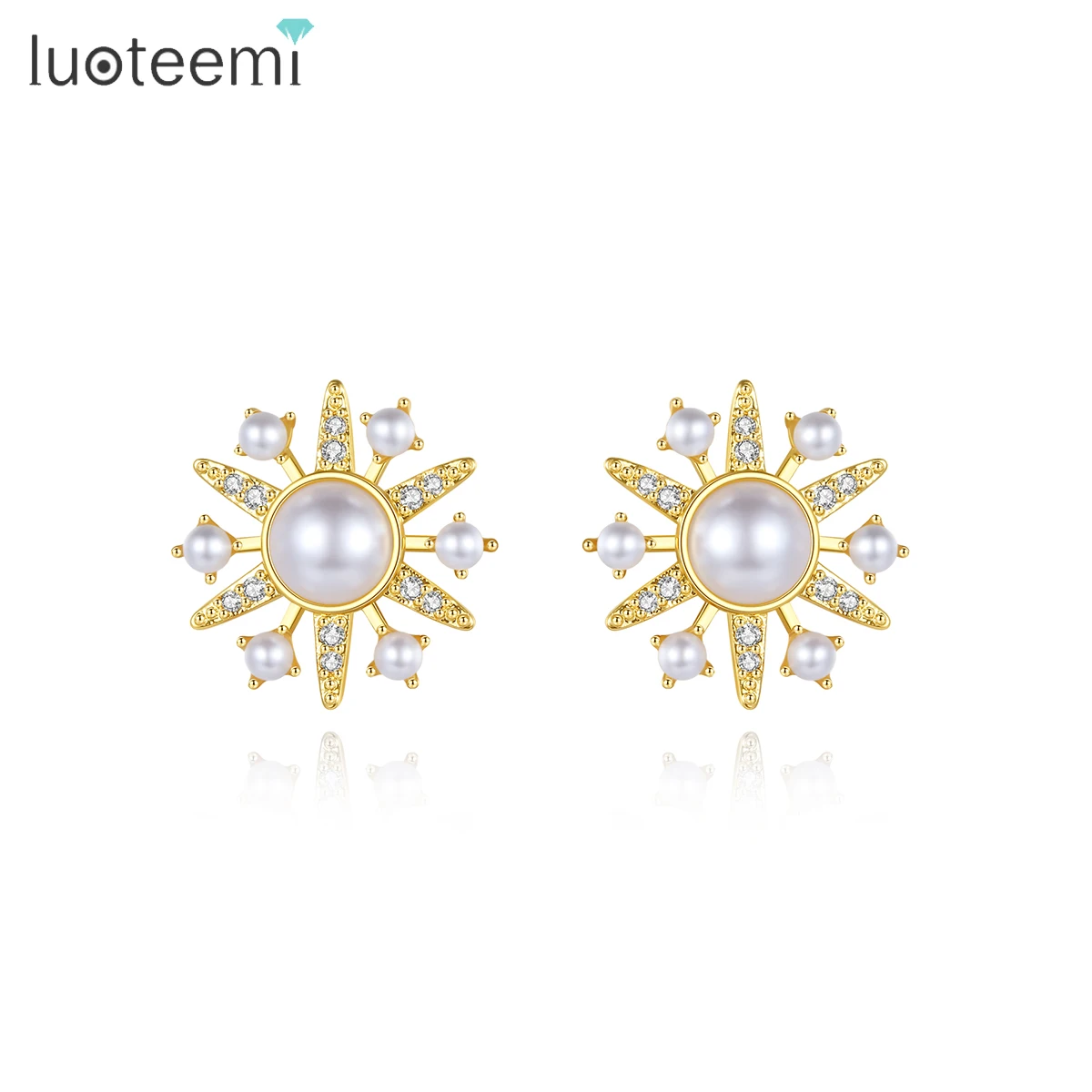 

LUOTEEMI Jewelry Earing Lady Woman Fashion Stud Big Statement 2023 CZ Pave Hot Sale Pearl And Flower Earrings