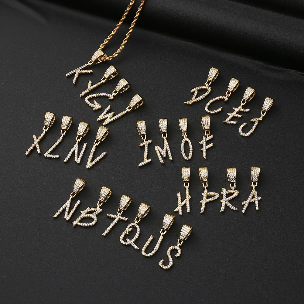 

2020 Hot Sale DIY Necklace Letters Charms Micro Paved Shiny Zircon Gold Plated Brass 26 Initials Pendants For Jewelry Findings, Gold color