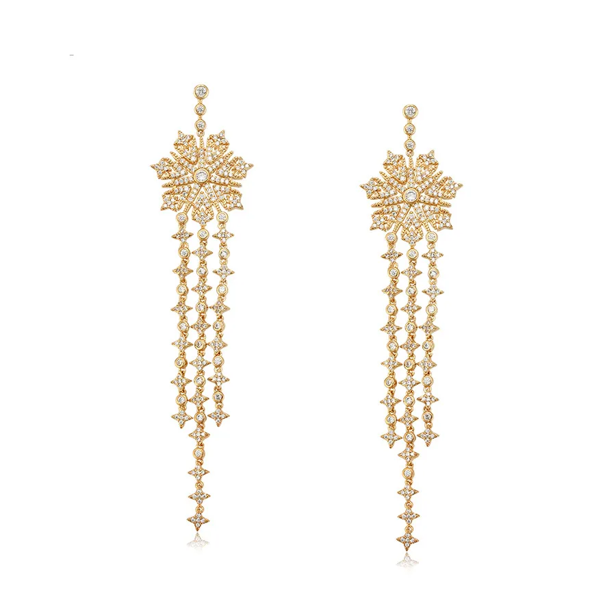 

earring-692 xuping jewelry luxury and elegant custom palace style flower full diamond tassel 18K gold-plated earrings