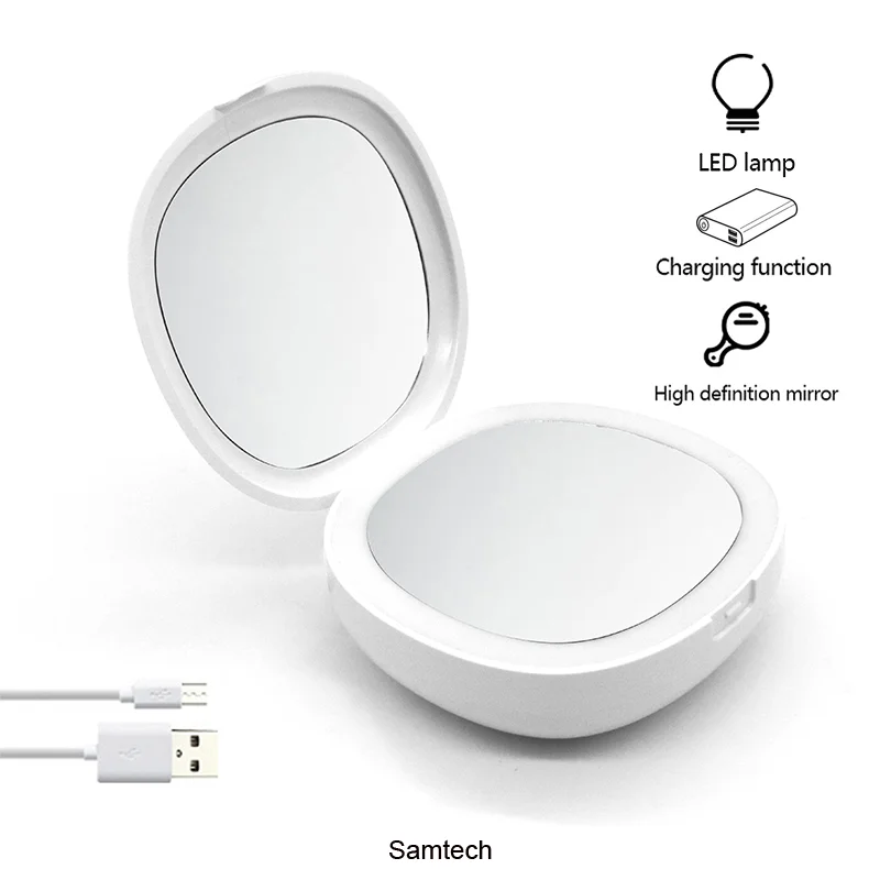 

Travel Portable 3000mah power bank with mirror Make Up Mirror Power Bank 3000Mah With Usb Cable powerbank as Hand Warmer, Black/white/pink