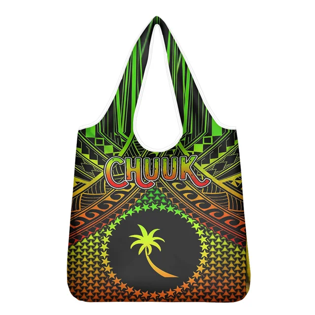 

Hot Selling Fashion Cheap Logo Shopping Bags Custom Chuuk Tribal Printed Large Polyester Reusable Shopping Cloth Bags With Logos, Customizable