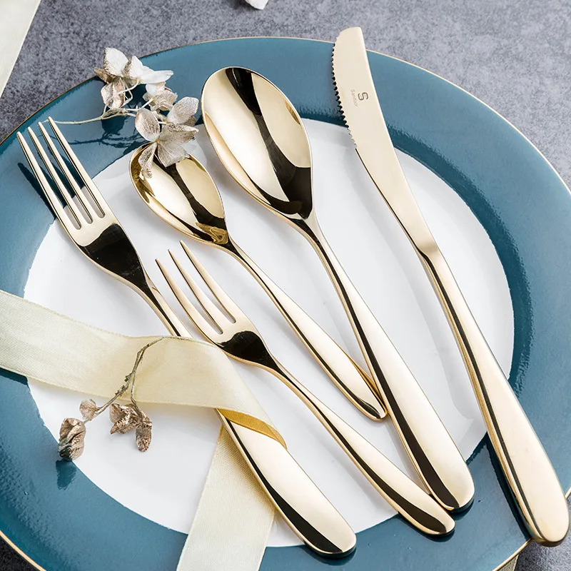 

Decoration 18/8 Stainless steel tableware set Gold electroplated wedding party full cutlery set