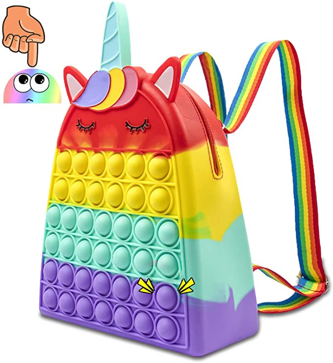 

Fashion Rainbow Rabbit Push Bubble Schoolbag Bookbag Teenager Shoulder Bag Unicorn Backpack