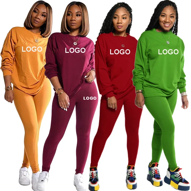 

GX5423 Customs Logo Fashion Women Fall Clothing 2 Piece Sets O Neck Ladies Tops And Pencil Pant Two Pieces Set Women Outfit, Picture
