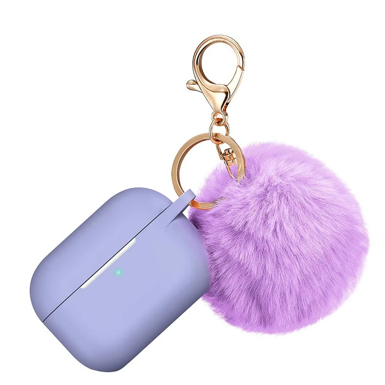 

XINGE Silicone Protective Case Cover For Airpods Pro With Fur Ball Keychain, Black,wihte,red,pink,yellow,purple