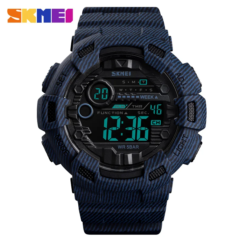 

SKMEI 1472 Sport Watch Men Fashion Digital Wristwatches Mens Week Date Stopwatch 2 Time Countdown Digital Watch, 6 colors