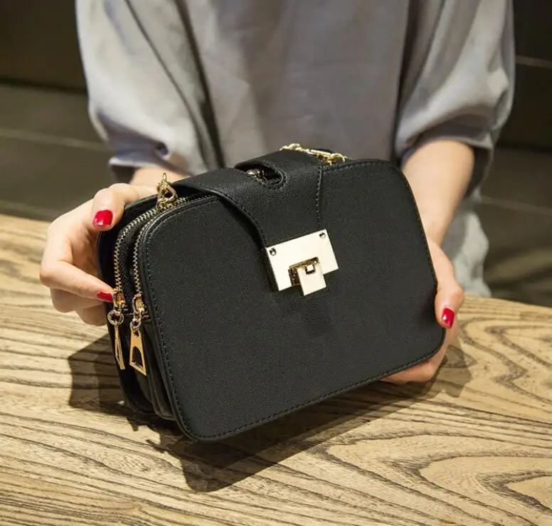 

fashion black chain bag trendy soft zipper double bag woman classic single shoulder crossbody purse lady small messenger bag