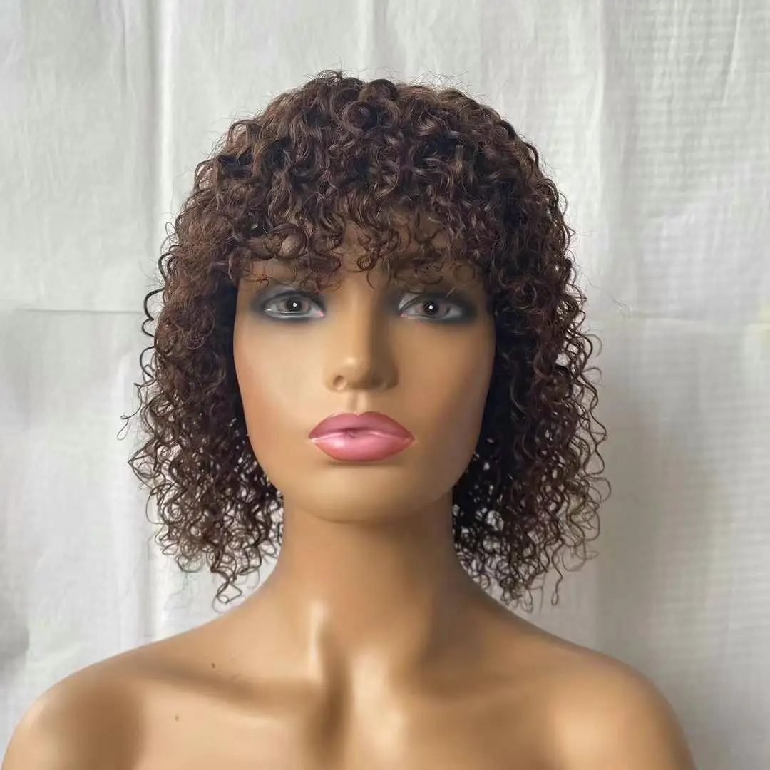 

Cheap real human hair short wigs machine sewing made wigs with 100% human hair #2 #4 curly for black women