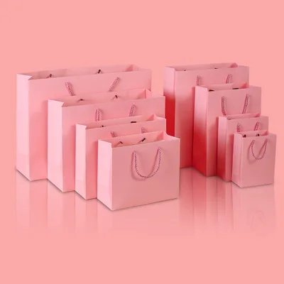 

High Quality Pink Kraft Gift Paper Bags Shopping Clothing Jewelry Packaging Tote Bag for Custom LOGO