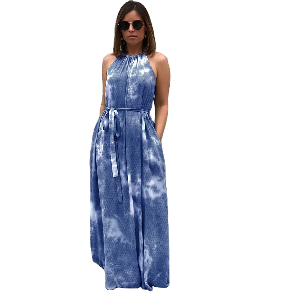 

Full sleeveless dress with loose skirt solid color dress for women, Picture color