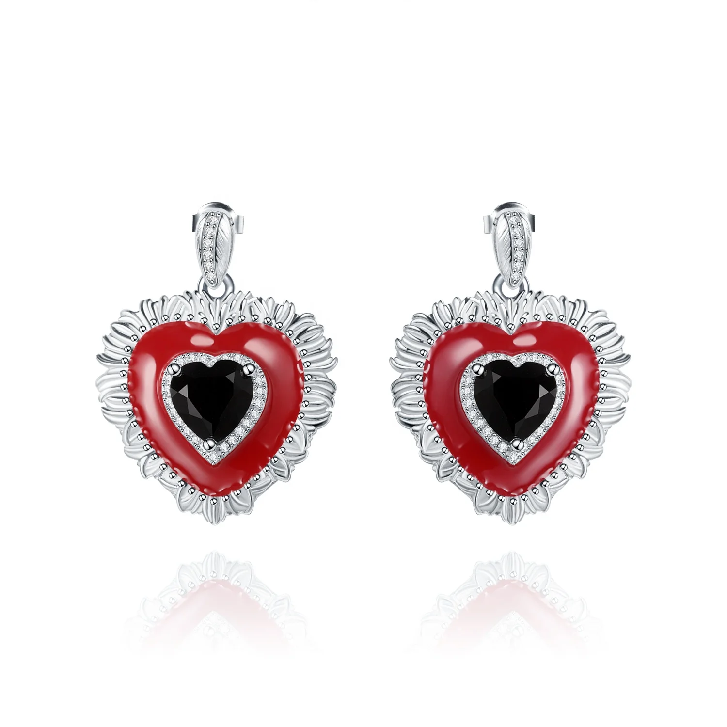 

Abiding Natural Black Onyx Stone Earring Fashion Heart Shaped 925 Sterling Silver Stud Earrings Jewellery For Women Wedding