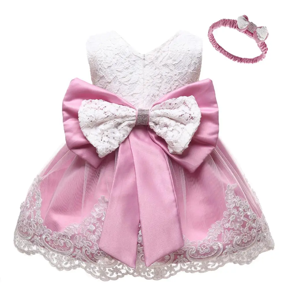 

Cute kids lace dress flower gril dresses for 1 years old baby girl party baptism dress with Hair band, 12 colors