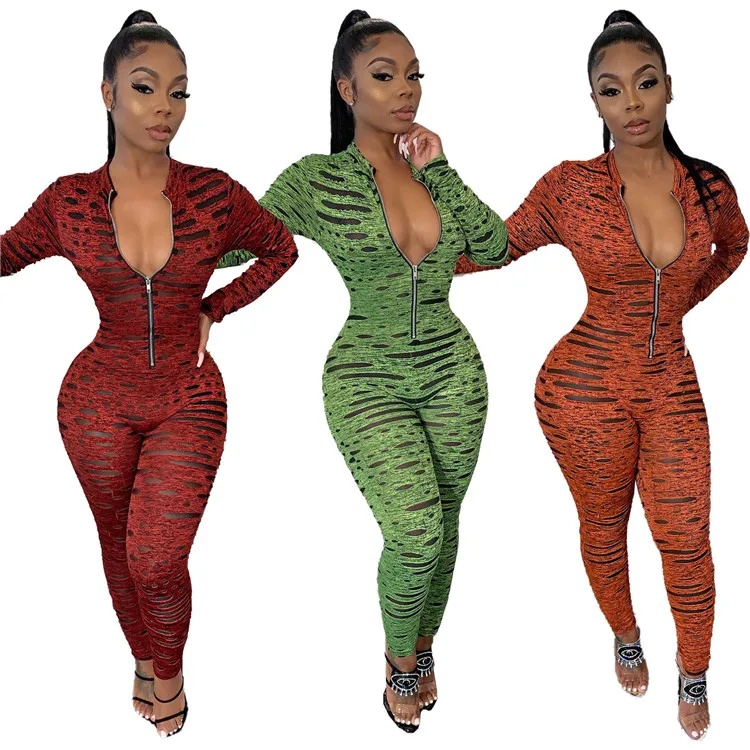 

Fashion Romper Bodysuit Print Deep V Neck Bodycon Sexy Club Wear Autumn One Piece Women Jumpsuit, Picture