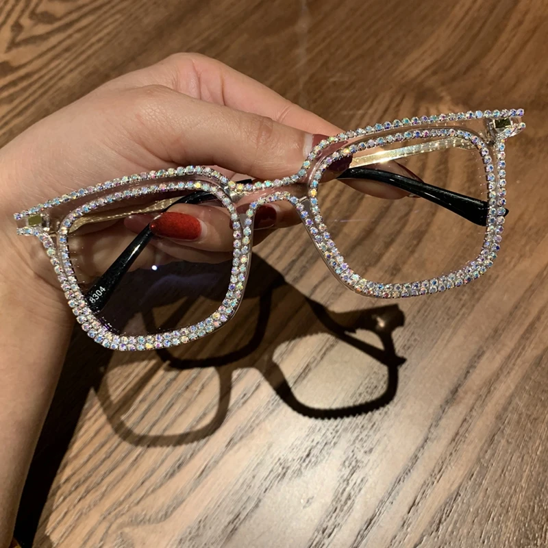 

1830 Fashion Luxury Rhinestone sunglasses for women square Sun glasses clear lens men sunglasses Vintage Shades lentes de sol