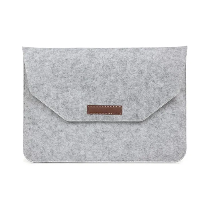 

BSCI Wholesale light weight felt laptop sleeve pouch custom waterproof document computer laptop bag protective cover, Grey,dark grey