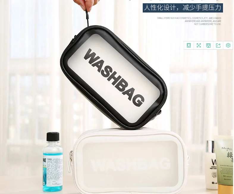 

Delicate PVC Cosmetic Waterproof Storage Travel Toiletry Zipper Bag with Handle