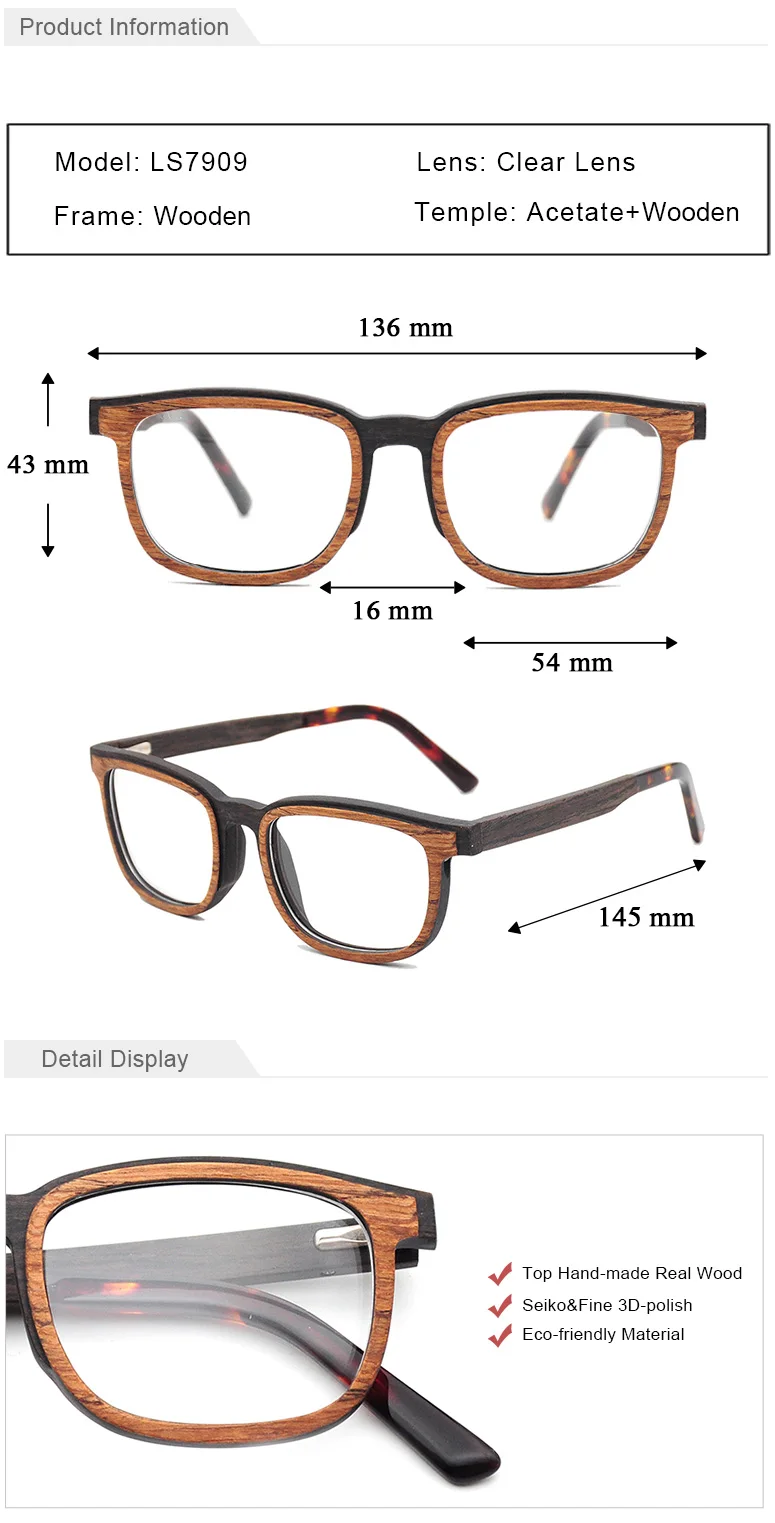 Layered Wood Veneer Ecofriendly Handmade Luxury Optical Eyeglasses