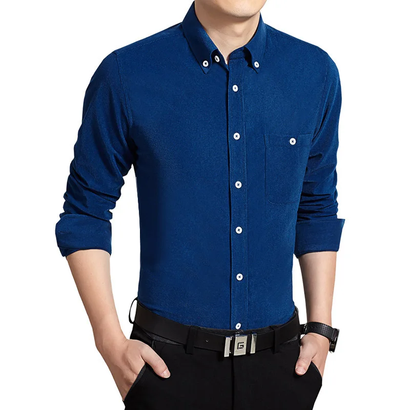 

Men Fashion Spring Autumn corduroy velvet retro new style solid color shirt long sleeve lapel collar button casual shirt