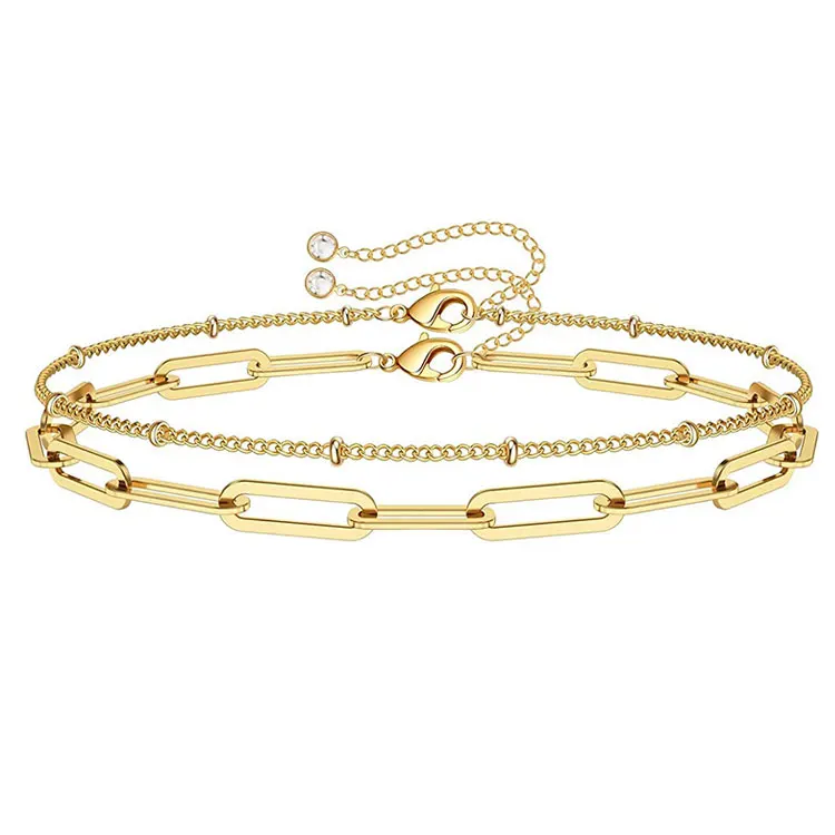 

SC Dainty 14K Gold Bracelet Jewelry Personalized Layered Paperclip Chain Stainless Steel Bracelet Crystal Charm Bracelets Women, Gold, silver, rose gold