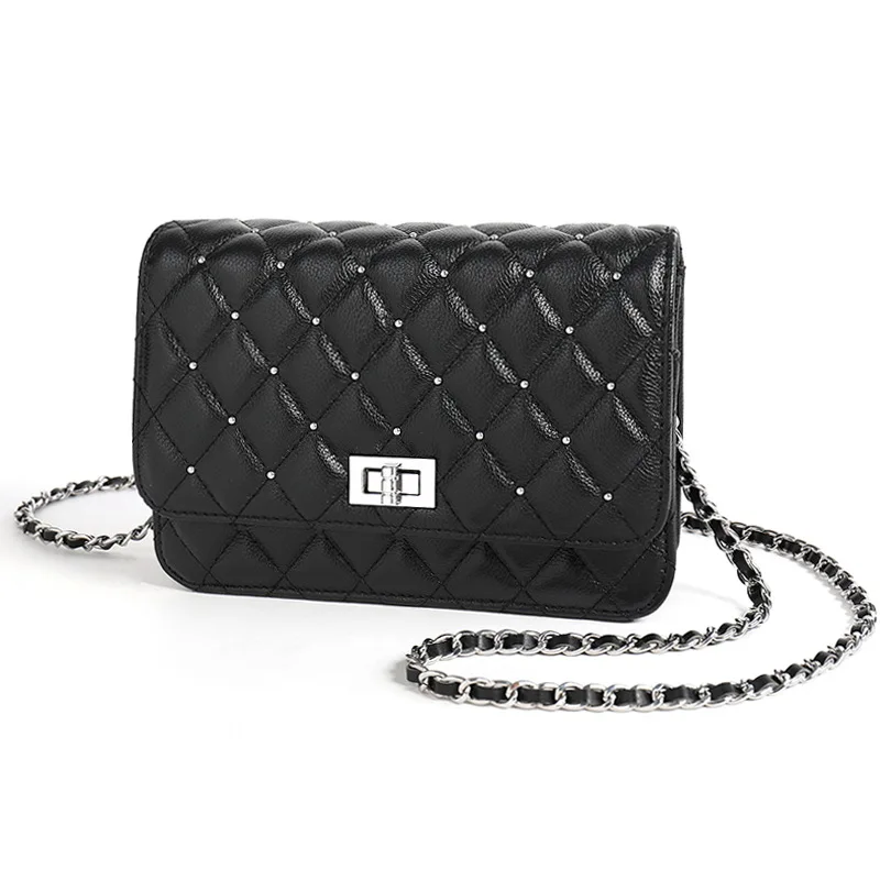 

2020 hot lady bags women bag quilted genuine leather woman small satchel bag crossbody wallet with metal chain, White,black