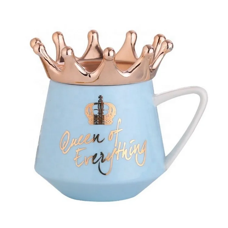 

slap-up luxury multi color valentine wedding gift porcelain mug with rose gold gilded crown lid, 3colos