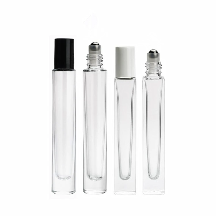 

10ml slim tall glass roll on perfume bottle cosmetic frosted bottle perfume oil roller glass bottle with roller ball black caps