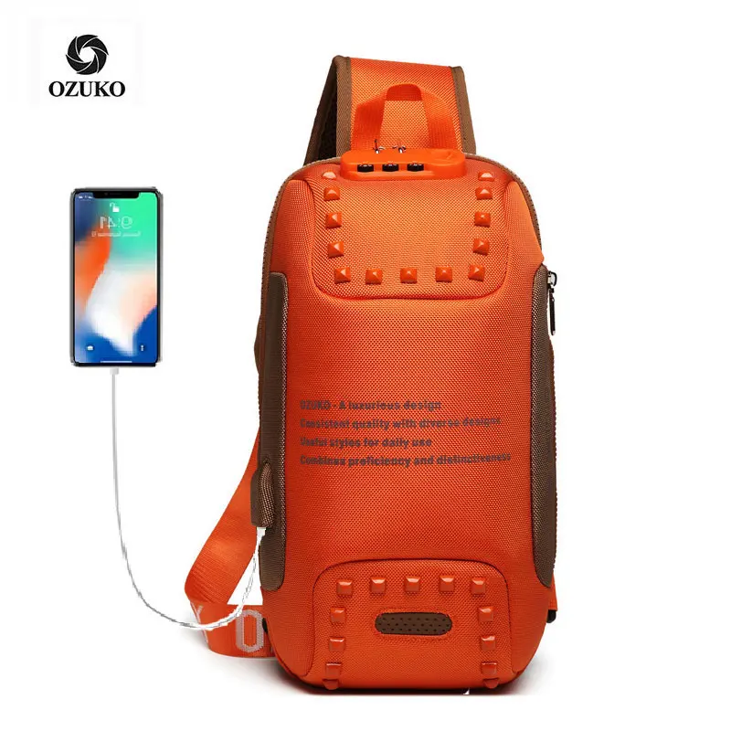 

Ozuko 9283 Logo Sport Brown Crossbody Bag Cross Small Shoulder Bag Men Trendy Sling Bag Custom Logo Sale, Black,grey,blue,white,orange