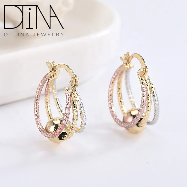 

Simple three-layer thick three-color gold-plated hoop earrings, Tri-color earrings