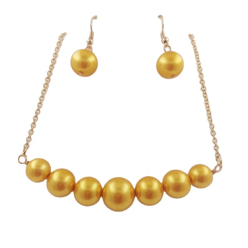 

Hawaiian Jewelry Wholesale earring set shell pearls in different color Polynesian drop dangle freshwater pearl bar necklace set, 9 colors ready to ship