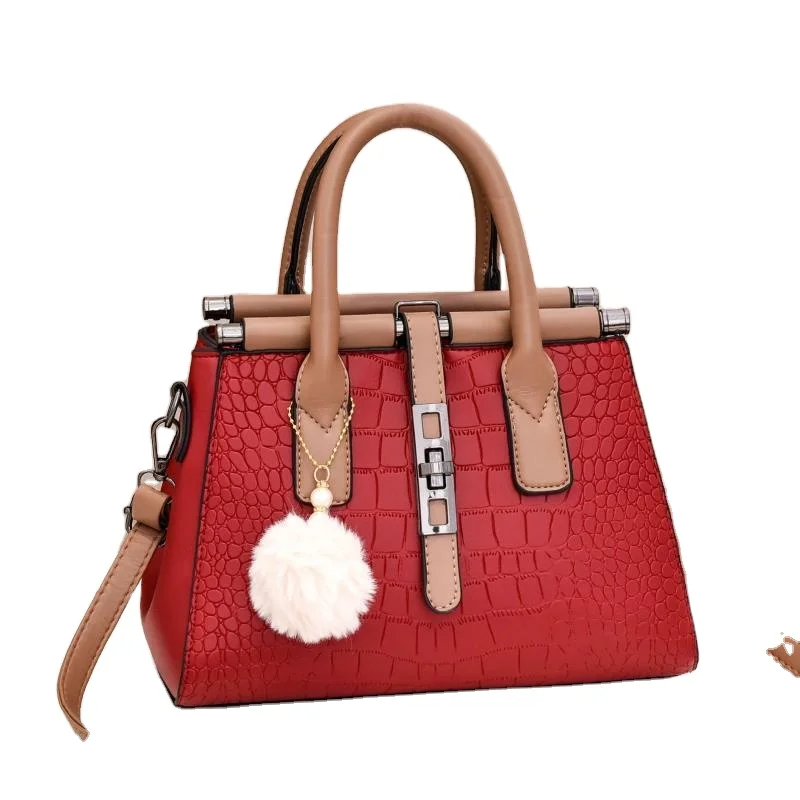 

Ladies red handbag Luxury PU Leather Wallet Tote Crossbody Handbag metal decoration frame custom leather bag handbag, 6 colors