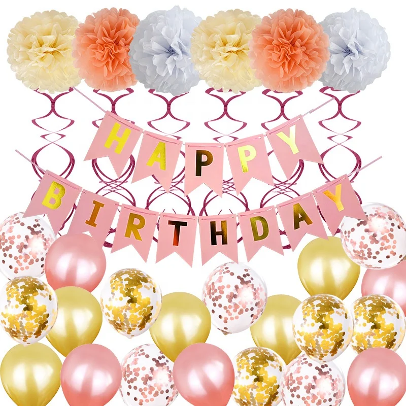 Happy Birthday Party Balloons Decoration Set Baby Girl Boy Foil Banner ...