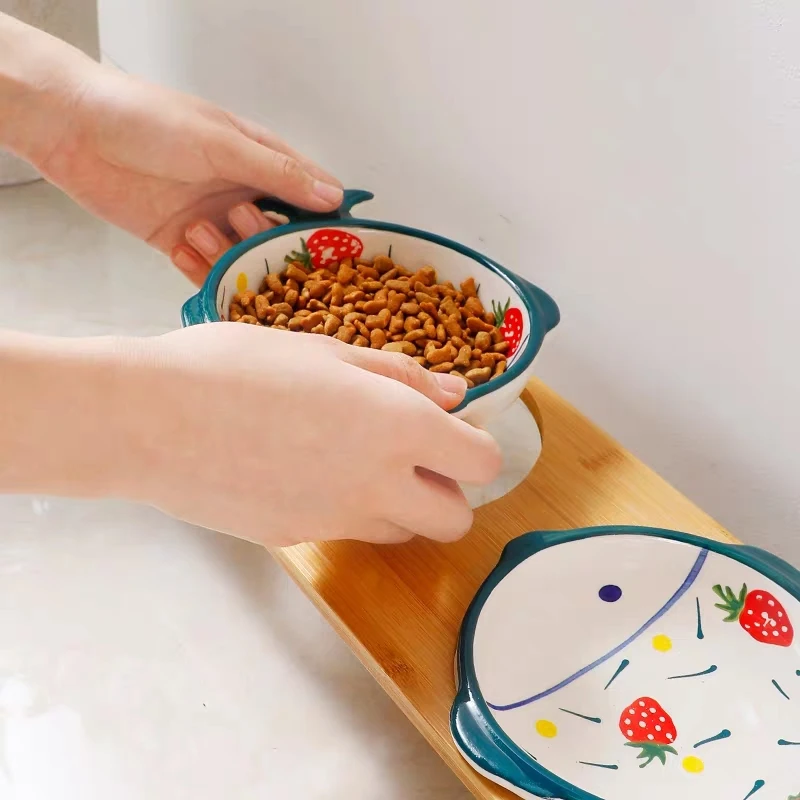 
custom madeCat bowl bamboo rack hand color ceramic double bowl Pet bowl protect cervical china manufacturer 