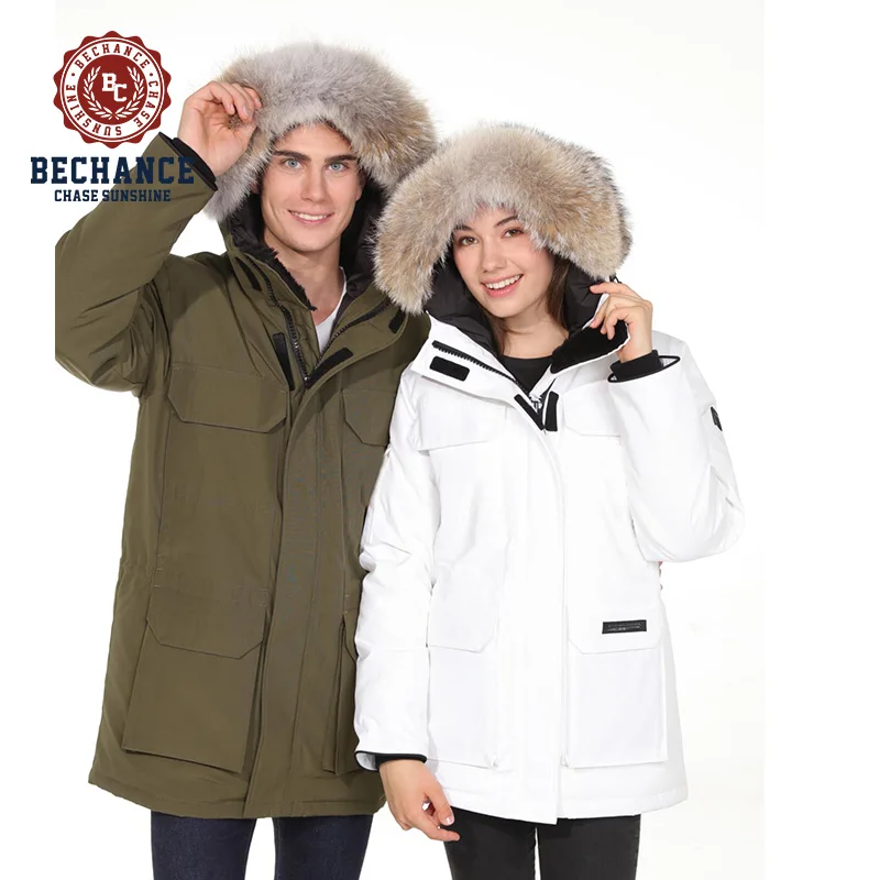 

men & ladies down jackets with hooded fur for couple down coat/jacket