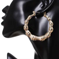 

New simple alloy gold plated exaggerate bamboo hoop earrings for women