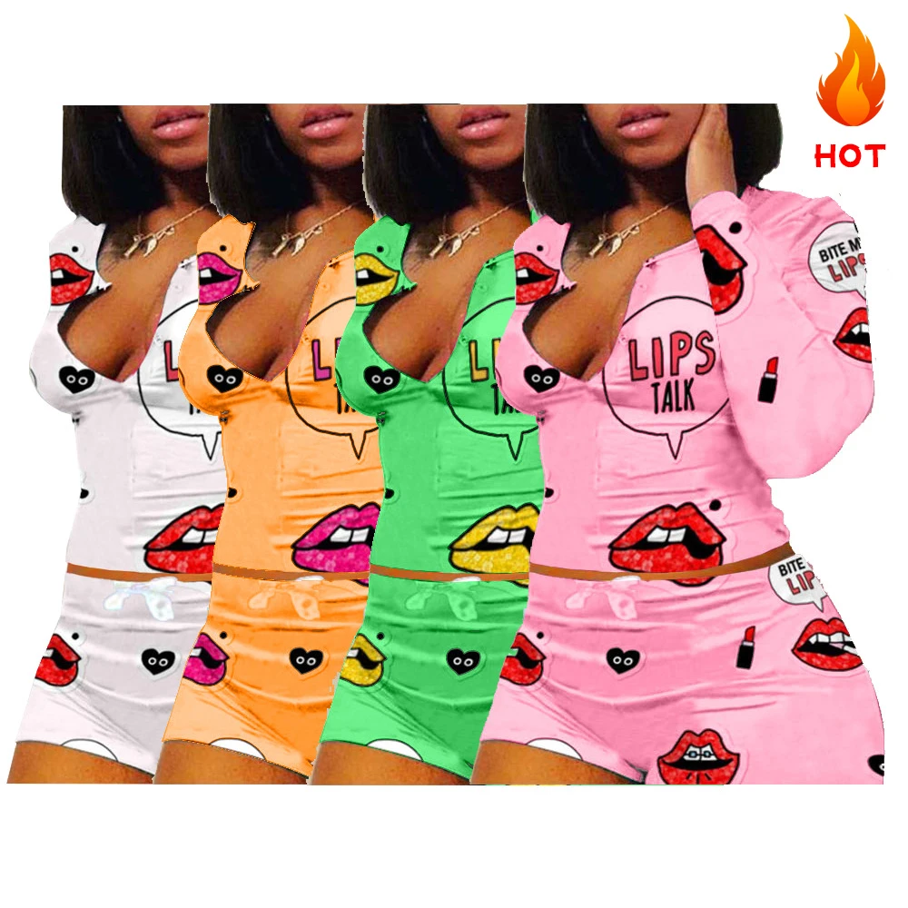 

2021 new arrivals sexy Fall Long Sleeve Sleepwear Nightwear Pajamas plus size two piece set women clothing