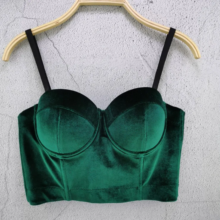 

Vintage Classic Removable Plain Solid Color Straps Underwire Female Women Ladies Velvet Tube Velour Crop Bra Top Bustier Corset