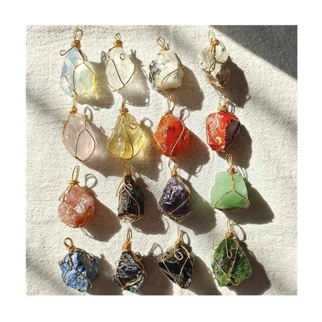 

Wholesale natural hand carved necklace mixed materials rough stone pendant crystal gemstones for jewelry