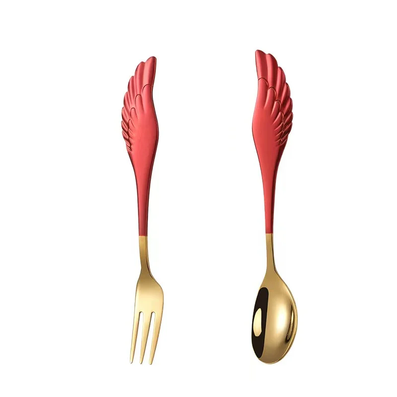 

Popular Stainless Steel Angel Wings Spoon Golden Tea Spoon & Fork Coffee Spoon Tea Fork