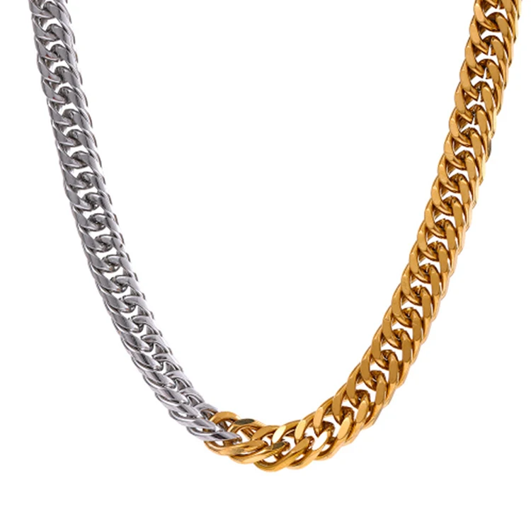 

K006 Wholesale Hip Hop Stainless Steel Jewelry Double Color Snake Gold PVD Plated Dubai Cuban Link Chain Necklace