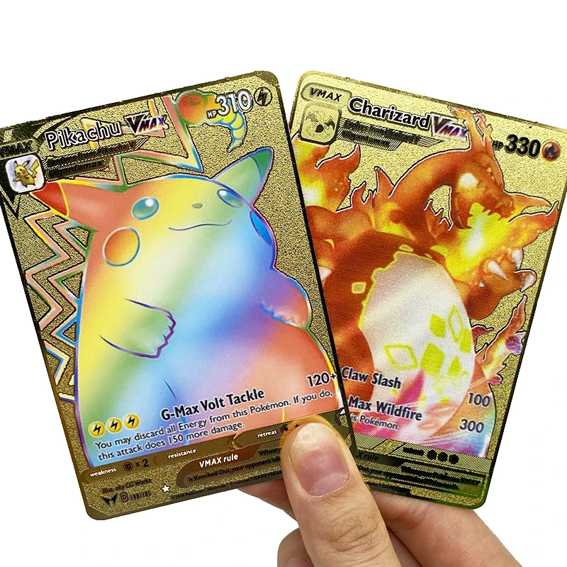

In Stock Rainbow Pikachu Vmax Trading Game Card Wholesale Metal Charizard GX 1Set Edition Pocket Monster Playing Cards