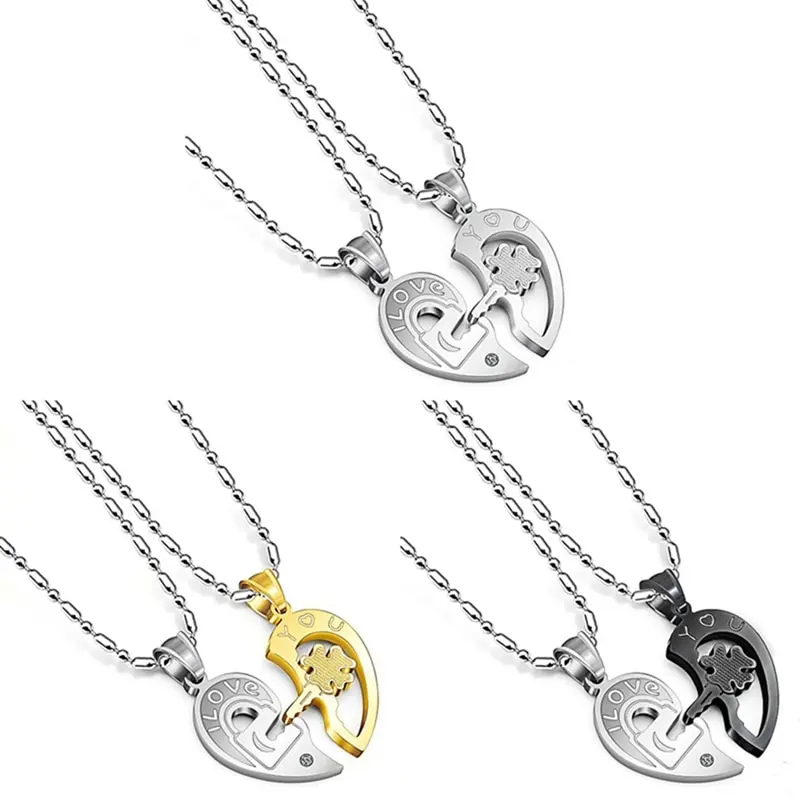 

Fashion Mens Womens Locket And Key Love Pendant Necklaces Stainless Steel Choker Jewelry 18K Gold Heart Couple Necklace